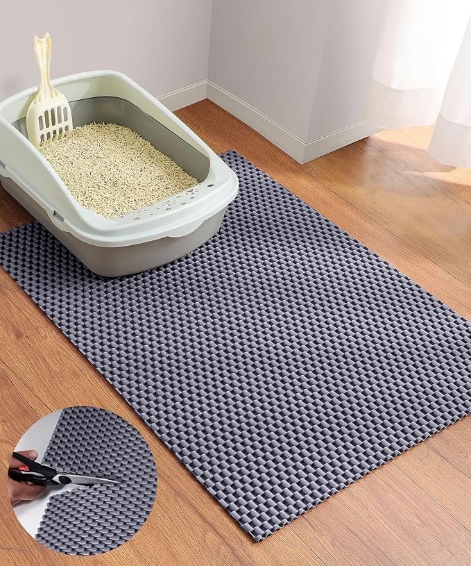 Cooyes Cat Litter Mat - Cut to Fit Any Place, 23"x17" Litter Trapping Mat for Litter Box, Easy to Clean, Waterproof & Non-Slip Kitty Pad, Scatter Control to Protect The Floor (Grey)