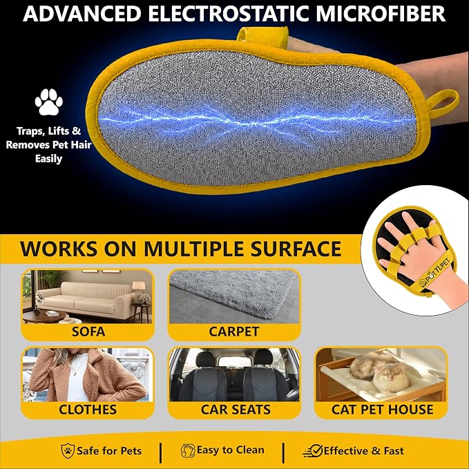 Pet Hair Removal Glove for Dogs & Cats – Reusable Electrostatic Magic Brush Five Finger Grooming Mitt, Washable Pet Hair Remover Tool for Laundry, Couch, Carpet, Car Seat, Clothing & Furniture | Reusable & Washable, No Refills Needed