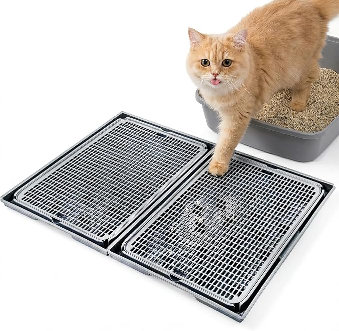 Connectable Cat Litter Mat for Litter Box, 2 Panels | Expandable Coverage | Less Litter Tracking | Easy Rinse Cleanup | Pour-Back Litter | Helps Reduce Shifting