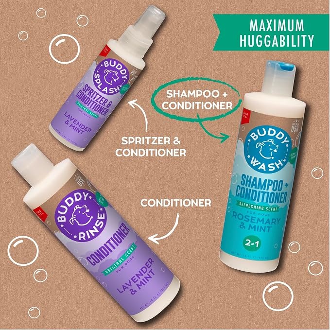 Buddy Grooming Wash 2 in 1 Dog Shampoo, Rosemary & Mint, 16 oz. Bottle