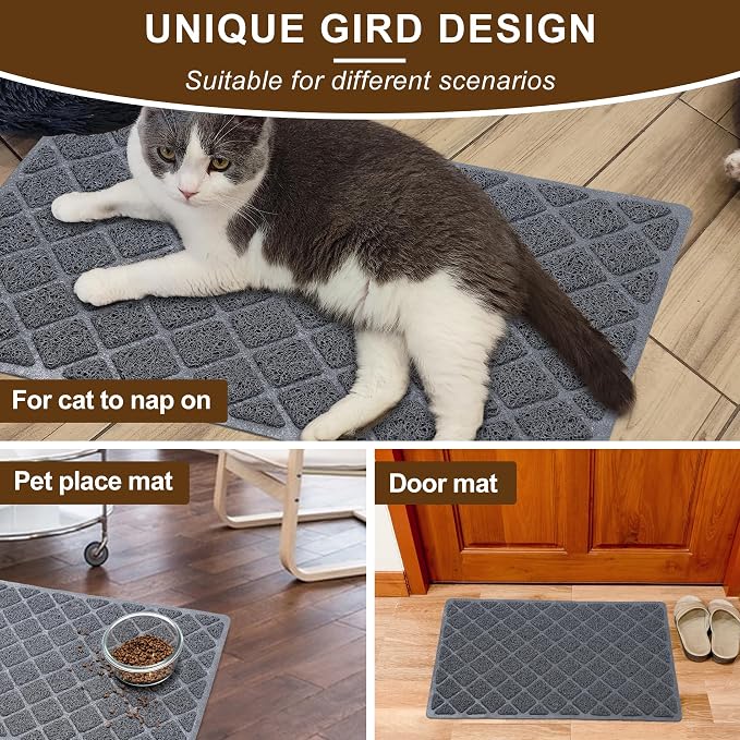 Cat Litter Box Mat,23 x 14 In,Trapping Mat Premium Durable PVC Pad,Grey | Easy to Clean，Non-Slip，Urine Waterproof