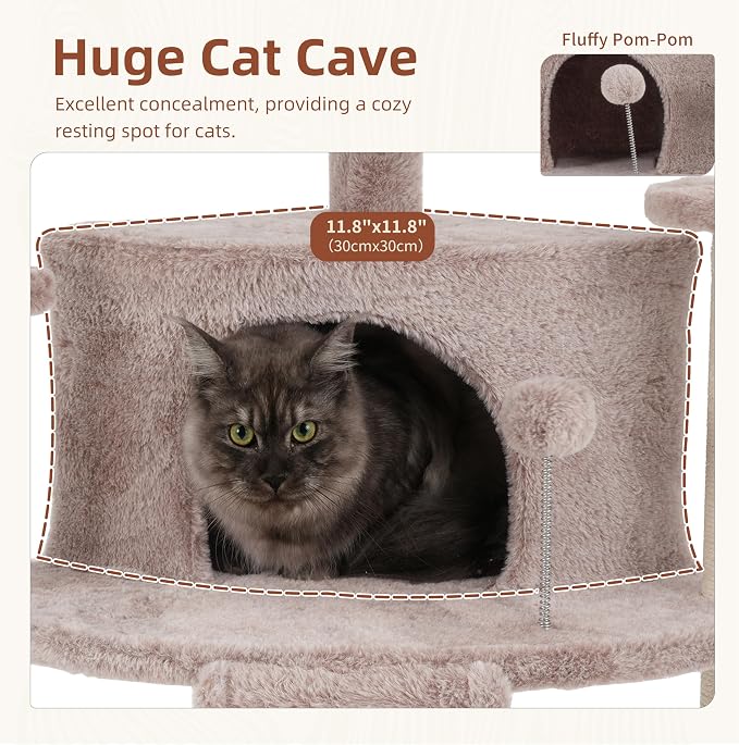 Corner Cat Tree Tower with All Sisal Scratching Posts GCT025MU | 44.1" Cat Furniture with Multi-level Cat Condo, Cat Cave, Hanging Basket, Sisal Scratching Ramp for Indoor Cats, Muchroom