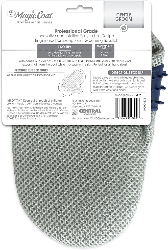 Four Paws Love Glove Cat Grooming Glove | Grooming mitt for cats, deshedding & dematting, removes loose hair, massages skin, lifts hair from furniture & carpets