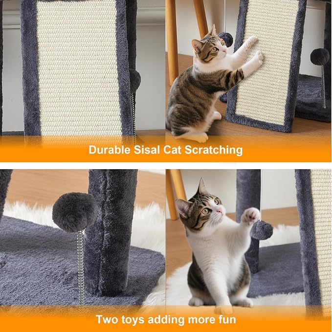 17.1-inch Small Cat Tree Tower with Scratching Post for Indoor Cats,Grey