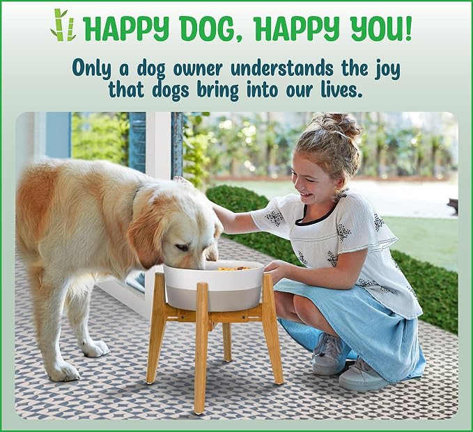 Dog Bowl Stand for Large Dogs - Adjustable, Bamboo | Use to Elevate, Raise Pet Food Water and Slow Feeder Bowls, Expandable with Locking Option, Non-Slip Feet, Stand Only