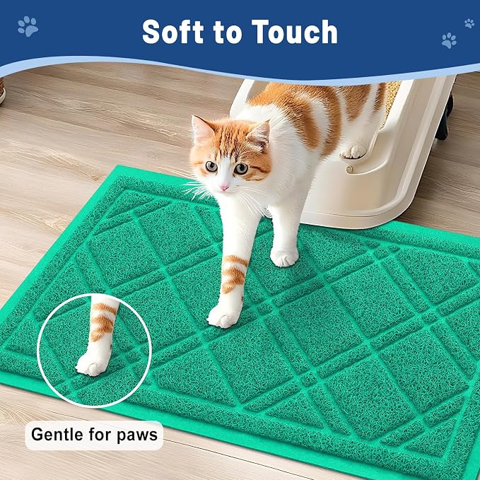 Smiry Cat Litter Box Mat 47x32, Non-Slip Water Resistant Litter Trapping Mat, Easy Clean Less Waste and Urine-Locking Cat Carpet for Indoor, Green