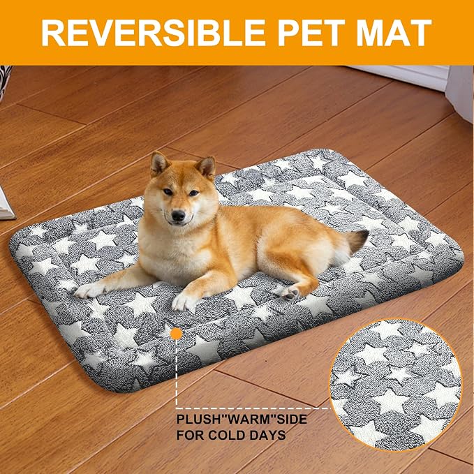 Washable Dog Bed Plush Orthopedic Outdoor Crate Mat with Non-Slip Bottom,Luxe Soft Kennel Pad for Pets, Cozy Cage Cushion & Pet Sleeping Mattress Large Sized,Medium,Small Dogs,36 x 24 inch,Grey