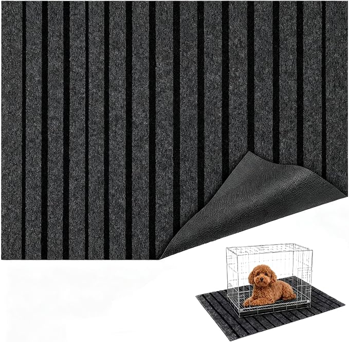 Dog Crate Mat 47"x32" Extra Thick Waterproof Non-Slip Kennel Pad | Absorbent Striped Design for Under Crate, Reusable & Washable Dog Mat for Crate