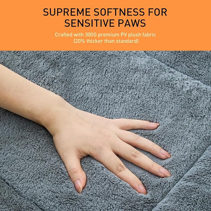 Washable Dog Crate Bed Mat for Medium/Large Dogs – All-Season Comfort with Ultra-Soft Flannel & Heavy-Duty Support (Gray, 30''L*19''W)