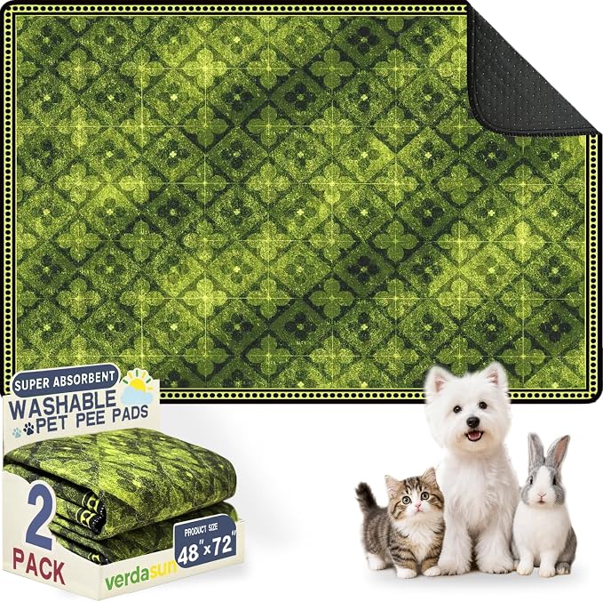 Washable Pee Pads for Dogs, Reusable Puppy Potty Training Pads, Ultra-Absorbent Thick Waterproof Leak-Proof Non-Slip Pads & Mat for Crate, Playpen, Floor, Whelping & Housebreaking , 2 Pack 48"x72"
