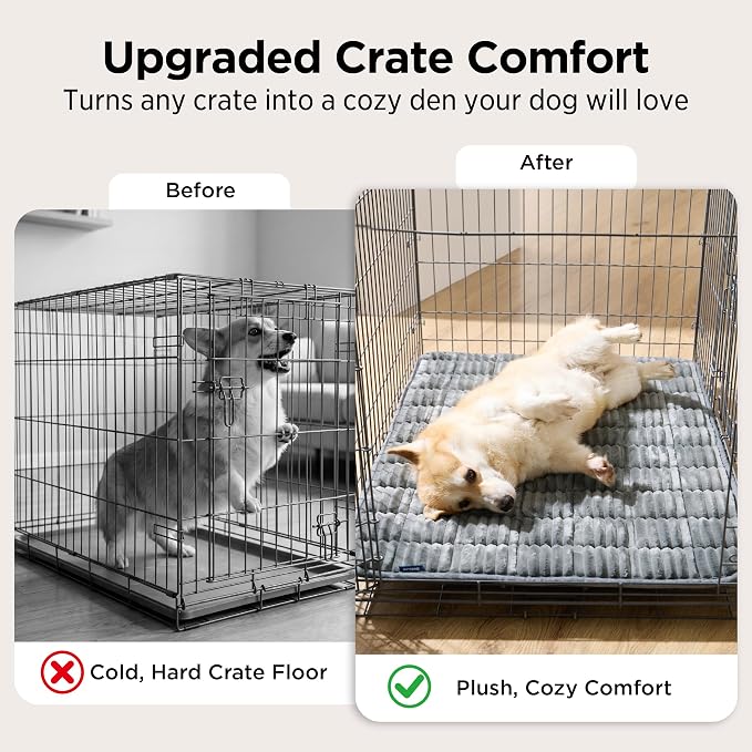 Bedsure ComfyFleece™ Washable Dog Crate Pad,Soft Fluffy Large Pet Mat,35" | Thin Kennel Pad for Crates Topper,Flat Corduroy Fleece Pads for Dog Cages,Nonslip Bottom,Not Chewproof,Grey