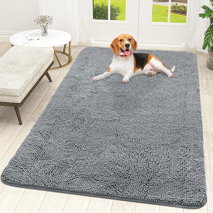 OLANLY Dog Door Mat for Muddy Paws 59x35, Super Absorbent Chenille Mud Mat | Grey, Absorbs Moisture and Dirt, Non-Slip Machine Washable Doormat, Quick-Drying Indoor Entryway Floor Carpet for Dogs