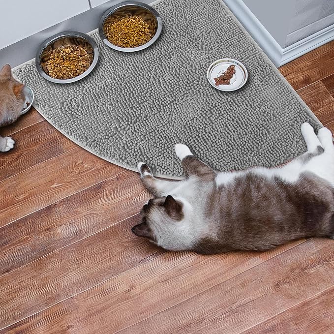 Tinideya Corner Cat Litter Mat 31"x 31" Kitty Litter Box Trapping Mat Large Waterproof Corner Rug Non Slip, Easy Clean, Machine Washable(Light Gray)