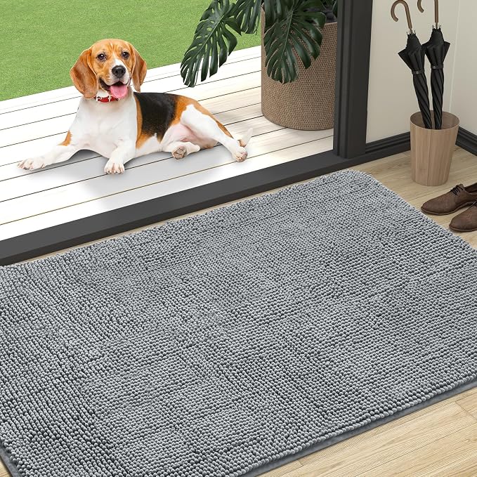 OLANLY Dog Door Mat for Muddy Paws 47x32, Super Absorbent Chenille Mud Mat | Grey, Absorbs Moisture and Dirt, Non-Slip Machine Washable Doormat, Quick-Drying Indoor Entryway Floor Carpet for Dogs