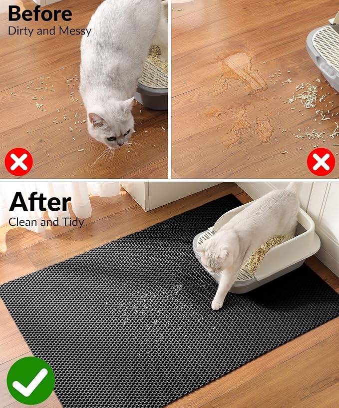Cooyes Cat Litter Mat - Cut to Fit Any Place, 40"x28" Large Litter Trapping Mat for Litter Box, Easy to Clean, Waterproof & Non-Slip Kitty Pad, Scatter Control to Protect the Floor (Black)