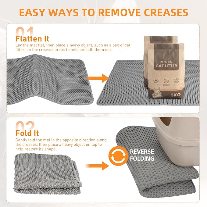 Cat Litter Mat 47"x33" Urine-Proof XL Litter Mat for Litter Box Mat | Large Double Layer Honeycomb Cat Mat, Soft kitty Cat Litter Trapping Mat, Easy Clean Rinse with Water Litter Trapping Grey