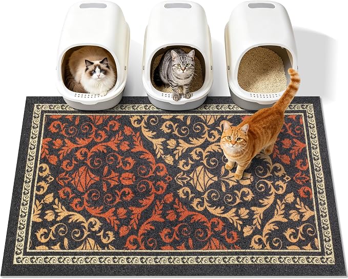 Cat Litter Mat,40"x30" High-Density PVC Cat Litters Trapping Mat, Waterproof & Non-Slip Backing, Litter Box Catcher, Soft on Kitty Paws, Easy Washable Pet Supplies Brown-Green