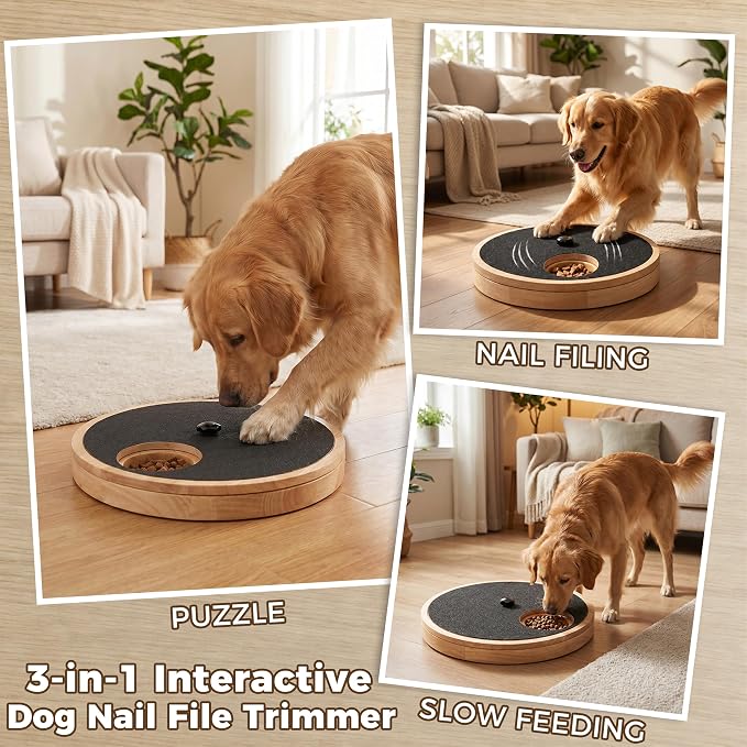 Dog Nail Scratch Board with Treat Box, Stress-Free Nail File Toy | Stress-Free Grooming, Replaceable Sandpaper, Treat Dispensing, Heavy-Duty, Anti-Slip, Pine Wood, All Dogs