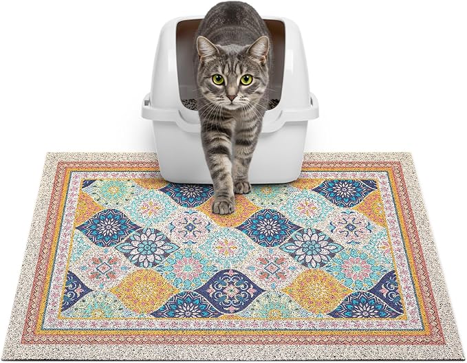 Glittme Cat Litter Mat, 24"x15" Non-Slip Washable Trapping Mat for Cats | Litter Trapping Mat With Thick PVC Coil To Catch Scatter, Soft On Paws And Waterproof Bottom To Protect Floors