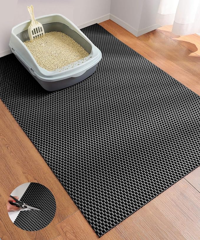 Cooyes Cat Litter Mat - Cut to Fit Any Place, 40"x28" Large Litter Trapping Mat for Litter Box, Easy to Clean, Waterproof & Non-Slip Kitty Pad, Scatter Control to Protect the Floor (Black)