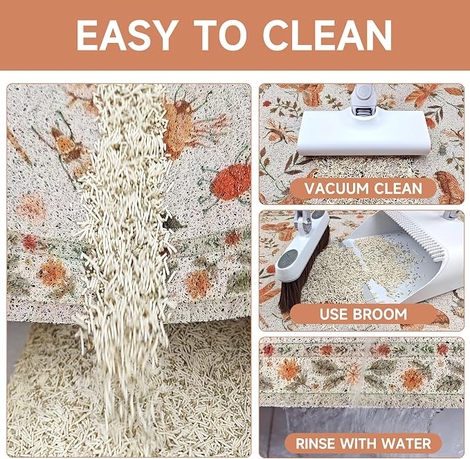 Cat Litter Mat, 24" x 16" Litter Mat, Traps 100% Cat Litter, Non-Slip Litter Box Trapping Mat, Cute Decor Litter Mat, Easy Clean for Scatter Control, Waterproof Urine Protection