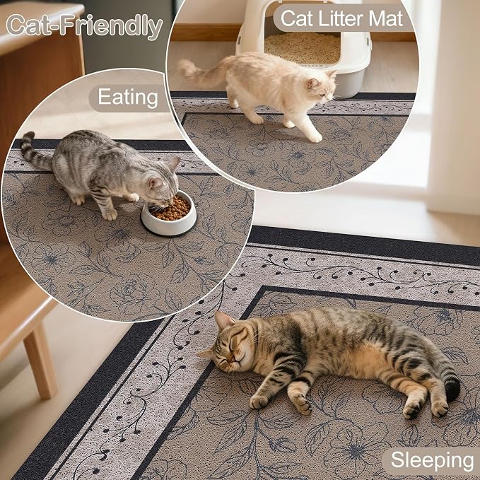 33"x22" Cat Litter Mat Waterproof Non-Slip Litter Trapping Pad | Soft Mesh Litter Box Mat With A Decorative Pattern Captures Scatter Effectively To Keep Floors Clean And Tidy