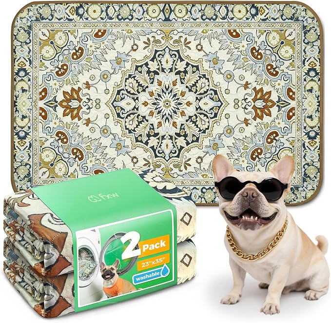 FXW Washable Pee Pads for Dogs, Super Absorbent, 23" x 35", 2 Packs | Machine washable, Non-slip backing