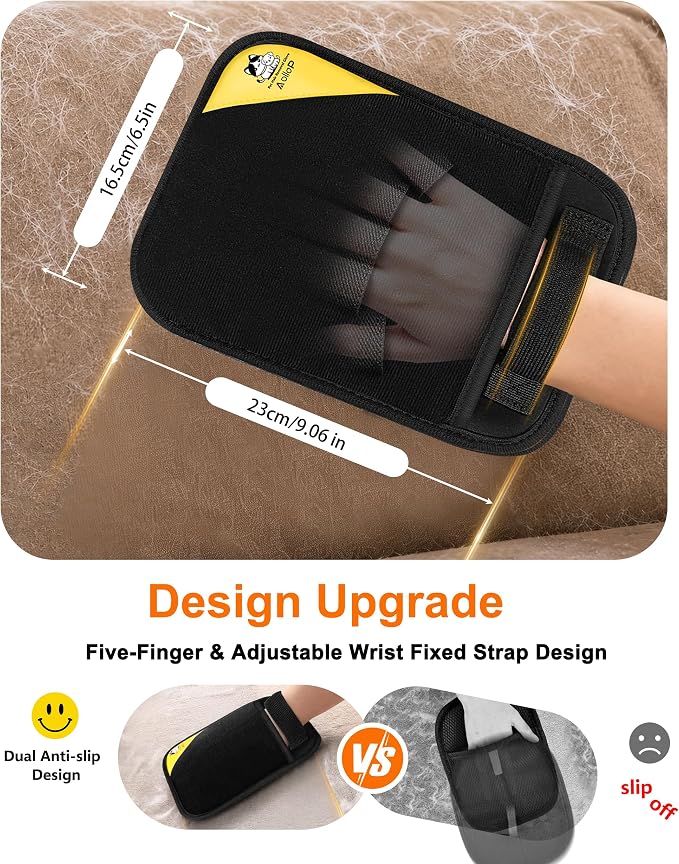 Pet Hair Remover for Furniture, 2-in-1 Pet Hair Removal Glove for Cats Dogs | 5-Finger Design Reusable & Detachable Electrostatic Magic Brush Pet Hair Remover Tools for Carpet, Couch, Car Seat