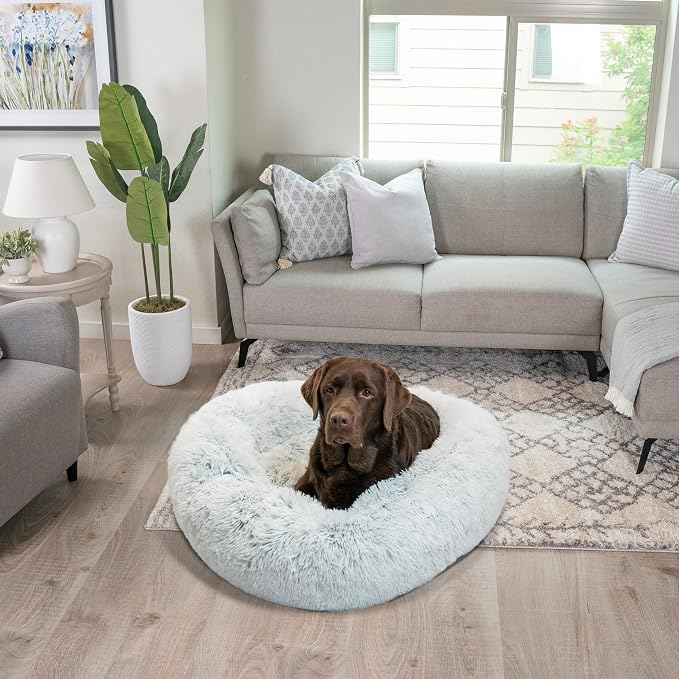 Best Friends by Sheri The Original Calming Donut Dog Bed for Large Dogs up to 100 lbs, Shag Faux Fur, Frost Gray, Large, 36" x 36"