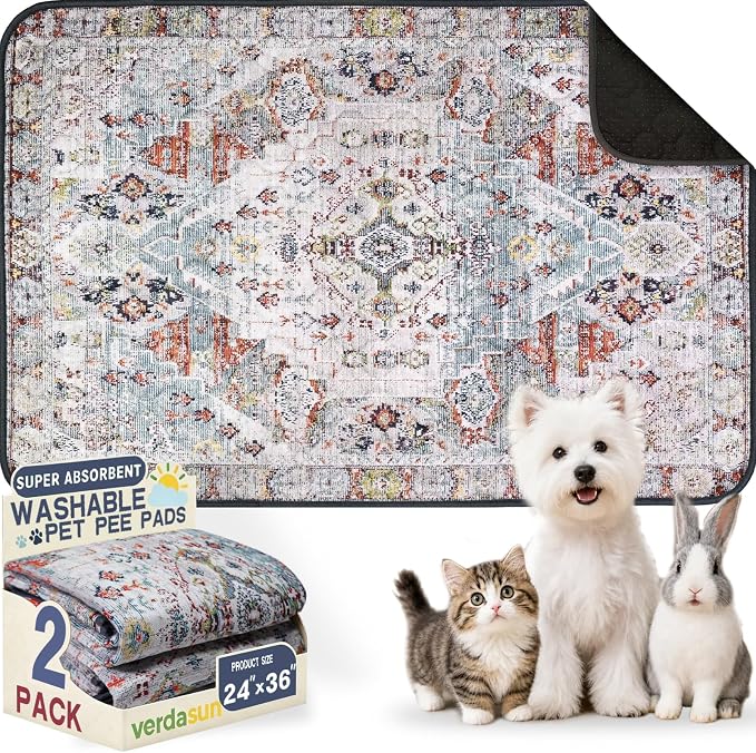 Washable Pee Pads for Dogs 24"x36" 2 Pack Reusable Puppy Potty Pad | Super Absorbent Waterproof NonSlip LeakProof Crate&Playpen Floor Mat for Cats, Rabbits, Guinea Pigs, Whelping & Housebreaking