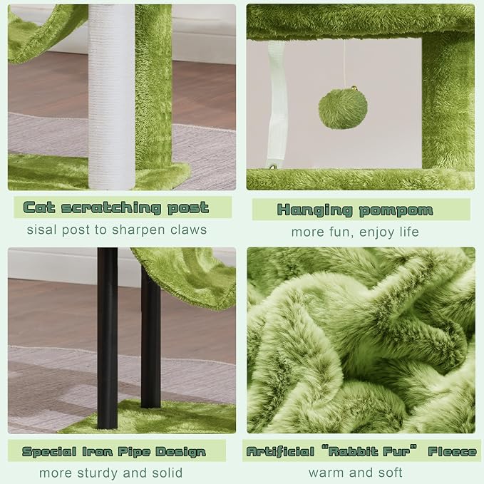 Cat Tree, 43.3'' Cat Tower with Hammock for Kittens GCT004SGR | Cat Condo House for Small Indoor Cats, Basket, Scratching Post, Large Platform, Sturdy Steel Tube, Sisal Rope, Green