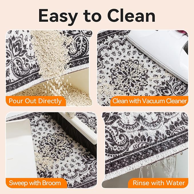 Cat Litter Mat, 33"x22" High Density PVC Litter Rug Trapping Mat, Non-Slip, Waterproof & Urine-Proof Kitty Litters Catcher Mats, Keep Floor Clean, Soft on Kitten Paws, Cat Essentials Black