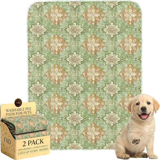 Washable Pee Pads for Dogs,Great Urine Absorbent Reusable Puppy Training Pads,Waterproof,Leak-Proof & Non-Slip Potty Pads for Whelping,Crate,Playpen,Bed.(Green Floral Flat,18"x24")