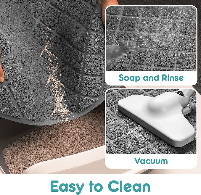 Conlun PVC Cat Litter Mat 24x15 Inch Grey, Non-slip, Less Waste Cat Litter Box Mat, Soft on Kitty’s Paws, Urine Waterproof