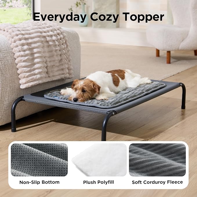 Bedsure ComfyFleece™ Washable Dog Crate Pad,Soft Fluffy Small Pet Mat,24" | Thin Kennel Pad for Crates Topper,Flat Corduroy Fleece Pads for Dog Cages,Nonslip Bottom,Not Chewproof,Grey