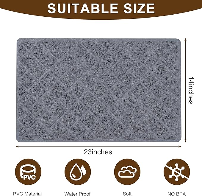 Cat Litter Box Mat,23 x 14 In,Trapping Mat Premium Durable PVC Pad,Grey | Easy to Clean，Non-Slip，Urine Waterproof