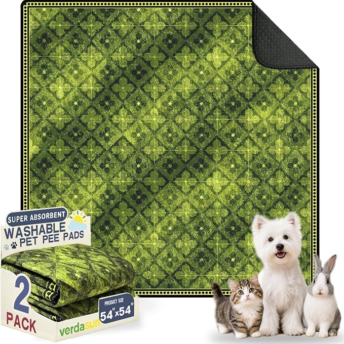 Washable Pee Pads for Dogs, Reusable Puppy Potty Training Pads, Ultra-Absorbent Thick Waterproof Leak-Proof Non-Slip Pads & Mat for Crate, Playpen, Floor, Whelping & Housebreaking , 2 Pack 54"x54"