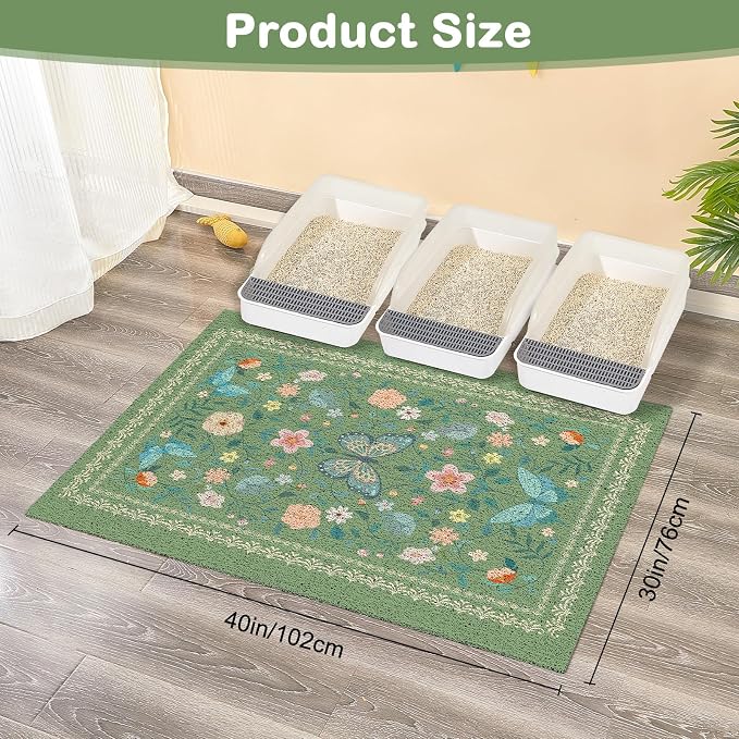 Unicorn Catcher 40"x30" Cat Litter Mat Non-Slip Washable Litter Box Mat | High-Density PVC Litter Catcher Mat Efficiently Traps Scattered Litter From Paws To Keep Floors Clean