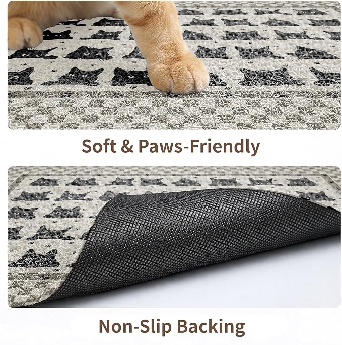 Cat Litter Mat 24"x15" for Litter Box, Non-Slip Washable Floor Mat with Litter Trapping Design, Scatter Control for Cats and Kittens, Black Beige
