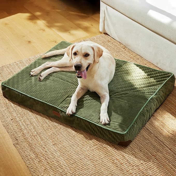 FUKUMARU X-Large Dog Bed, Thickened Waterproof Dog Mat with Washable Cover | 4" Extra Thick Egg Crate Foam Pet Mat, Corduroy Orthopedic Dog Bed for Crate, Flat Dog Pad with Anti-Slip Bottom