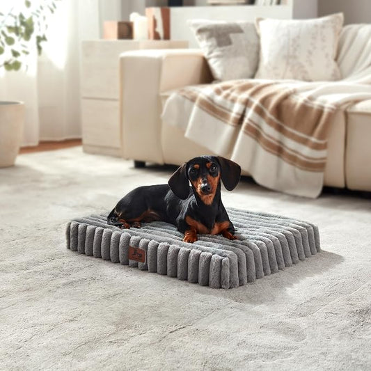 Dog Bed Small Sized for Crate, Orthopedic Pet Pad for Dogs with Removable Washable Cover, Waterproof Dogs Beds Up to 25 lbs, Soft Plush Surface & Egg Foam for Calming, 23x18x3 Inch, Grey