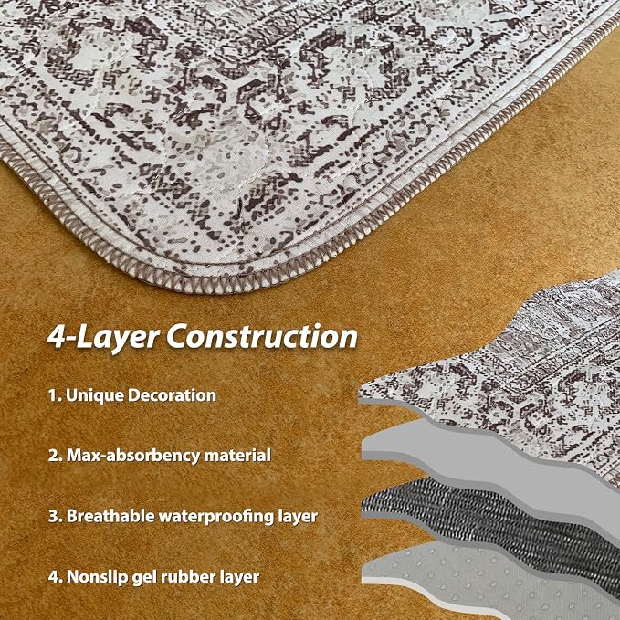 nunubaby 4PACK Washable Pee Pads for Dogs, Stylish, Non-Slip and Leak-Proof Pee Pads. Reusable Potty Pads for Dogs for Crates and Floors.(Brown/Geo,24" x48" )