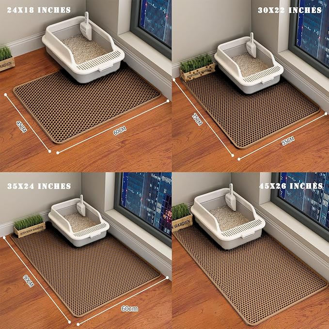 HCY&WLD Cat Litter Mat, Double Layer Cat Litter Box Mat (30x22 Inch, Brown) | Waterproof Urine-Proof Non-Slip Litter Trapping Mat, Soft on Kitty Paws, Scratch-Resistant, Scatter Control, Easy to Clean