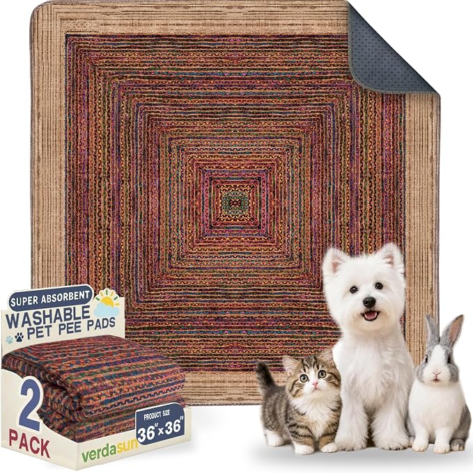 Washable Pee Pads for Dogs, Reusable Puppy Potty Training Pads, Ultra-Absorbent Thick Waterproof Leak-Proof Non-Slip Pads & Mat for Crate, Playpen, Floor, Whelping & Housebreaking , 2 Pack 36"x36"