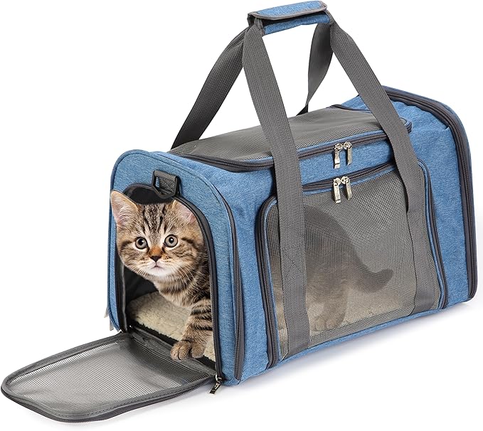 Mr. Pen- Pet Carrier, 17.5" x 11.2" x 11.5", Medium Size, Blue | Portable Travel Carrier for Small Pets, Cats & Small Dogs, Breathable Mesh, Safety Inner Leash