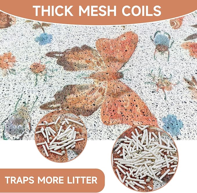 Cat Litter Mat, 35" x 23" Litter Mat, Traps 100% Cat Litter, Non-Slip Litter Box Trapping Mat, Cute Decor Litter Mat, Easy Clean for Scatter Control, Waterproof Urine Protection