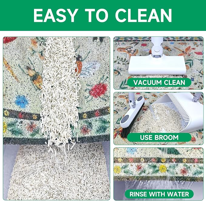Cat Litter Mat, 35" x 23" Litter Mat, Traps 100% Cat Litter, Non-Slip Litter Box Trapping Mat, Cute Decor Mat, Easy Clean for Scatter Control, Waterproof Urine Protection
