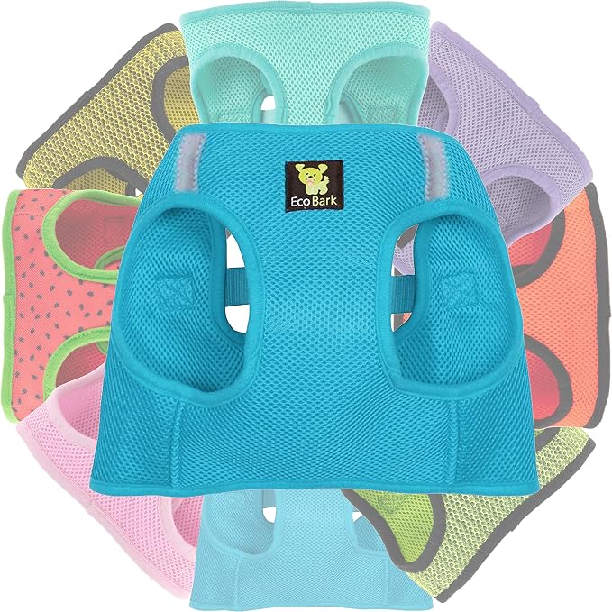 EcoBark Teacup Dog Harness- Luxury Soft Step in Dog Harness for Puppy & Tiny Dogs - Reflective Mini Body Halter Vest (XXXS Baby Blue)