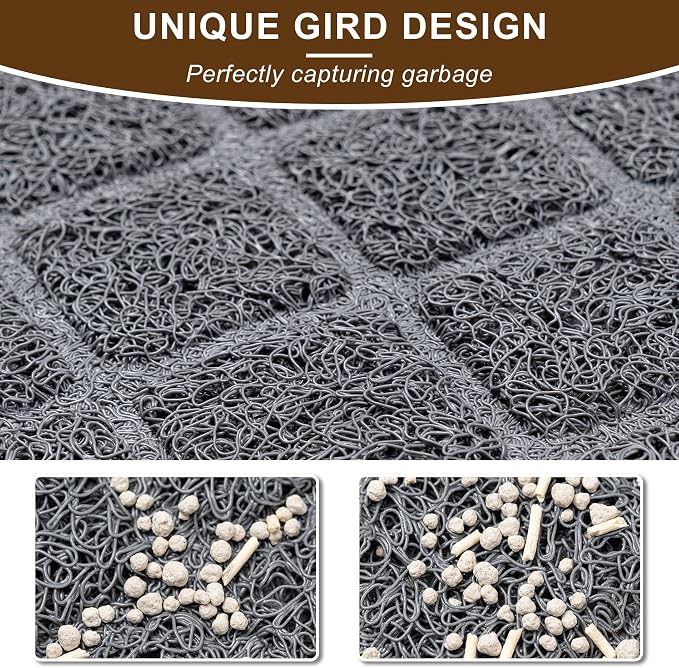 Cat Litter Box Mat,47 x 35 In,Trapping Mat Premium Durable PVC Pad,Grey | Easy to Clean，Non-Slip，Urine Waterproof