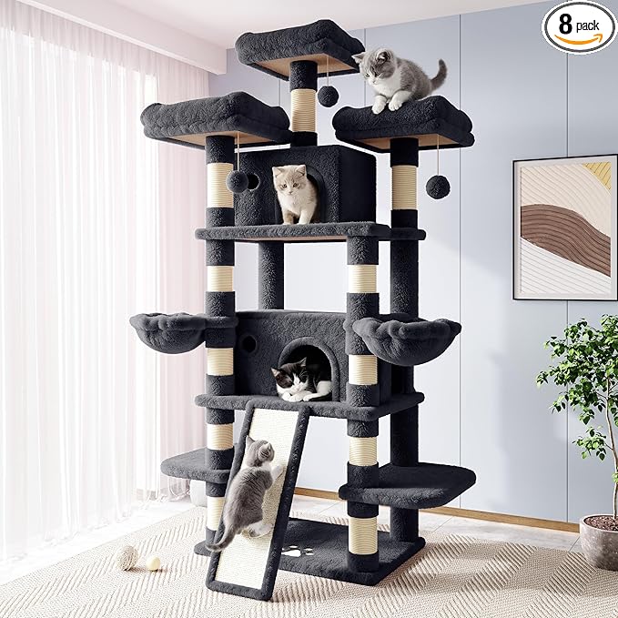 Allewie 82 Inches Large Cat Tree/House/XXL Tall Cat Towers for Big Feline/Scratching Post/Multi-Level Large Kitty Climbing Tree with Condo/Smokey Grey